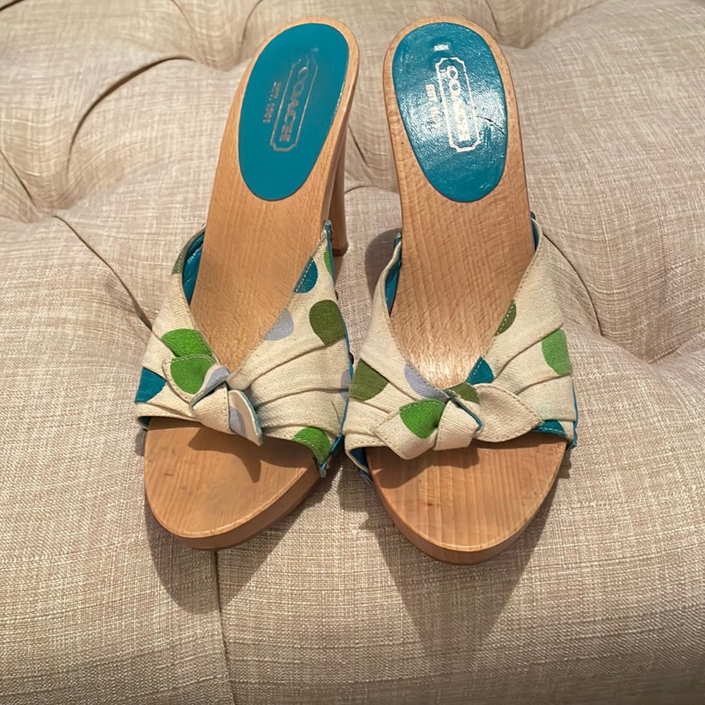 Coach Women's Teal & Green Polka Dot Knot Slide Sandals